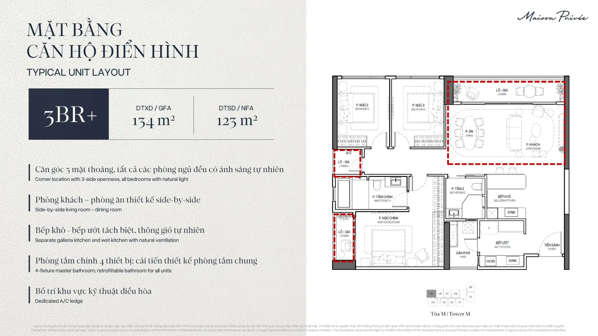 Layout Căn hộ 3PN+ Loại 1 Tòa M